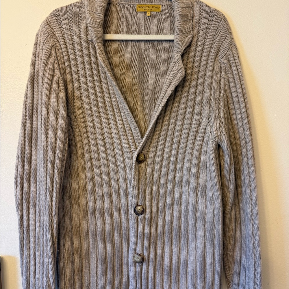 Gray Ribbed Cardigan Sweater V-Neck